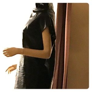High collar butter soft leather dress with pockets